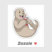 Siegel mit Tasse mit Stroh Aufkleber (Blatt)