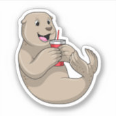 Siegel mit Tasse mit Stroh Aufkleber (Vorderseite)