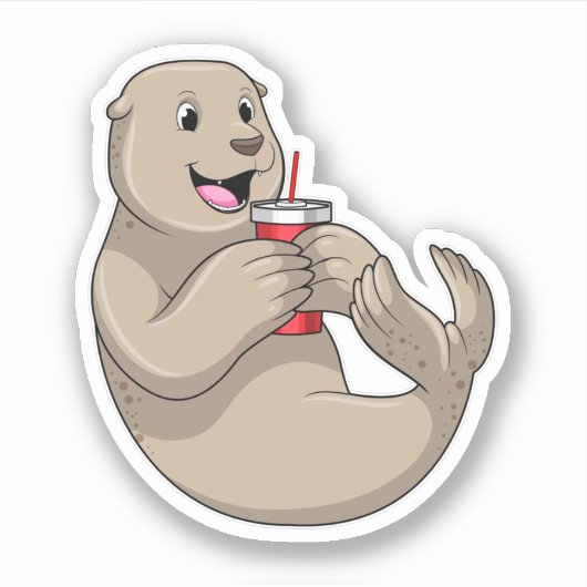 Siegel mit Tasse mit Stroh Aufkleber (Vorderseite)