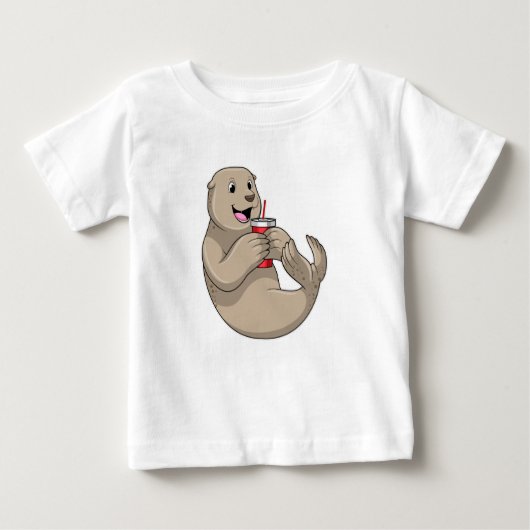 Siegel mit Tasse mit Stroh Baby T-shirt (Vorderseite)
