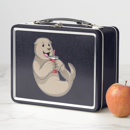 Siegel mit Tasse mit Stroh Metall Brotdose (Beispiel)