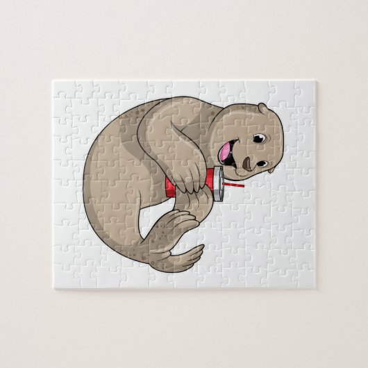 Siegel mit Tasse mit Stroh Puzzle (Horizontal)