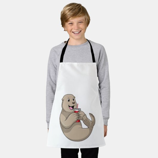 Siegel mit Tasse mit Stroh Schürze (Getragen)