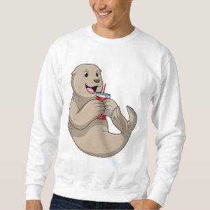 Siegel mit Tasse mit Stroh Sweatshirt