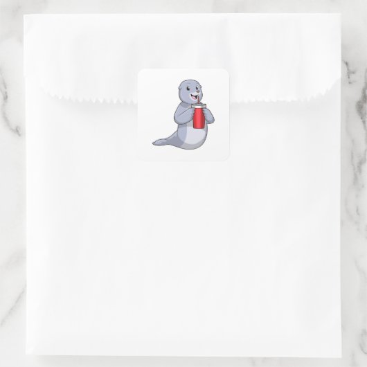 Siegel mit Trinktasse Quadratischer Aufkleber (Tasche)