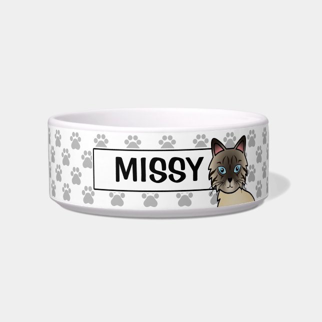 Siegel Point Tabby Birman / Ragdoll Cat & Name Napf (Vorderseite)