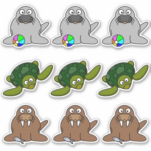 Siegel, Schildkröte, Walrustiere Cartoon groß Aufkleber (Vorderseite)