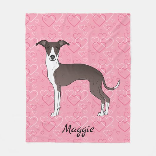 Siegel und weiße Grauhunde auf rosa Herzen Fleecedecke (Vorderseite)