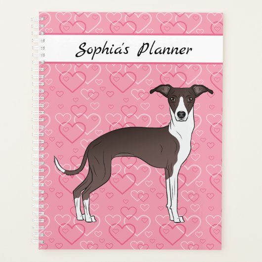 Siegel und weiße Grauhunde auf rosa Herzen Planer (Vorderseite)