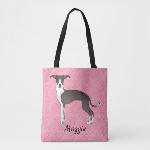 Siegel und weiße Grauhunde auf rosa Herzen Tasche