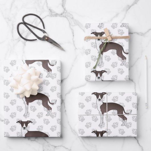Siegel und weiße italienische Grauhunde Hunde mit Geschenkpapier Set (Vorderseite)