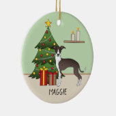 Siegel und Weißer Italienischer Grauthund & Weihna Keramik Ornament (Rechts)