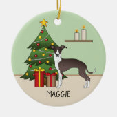 Siegel und Weißer Italienischer Grauthund & Weihna Keramik Ornament (Vorne)