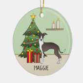 Siegel und Weißer Italienischer Grauthund & Weihna Keramik Ornament (Links)