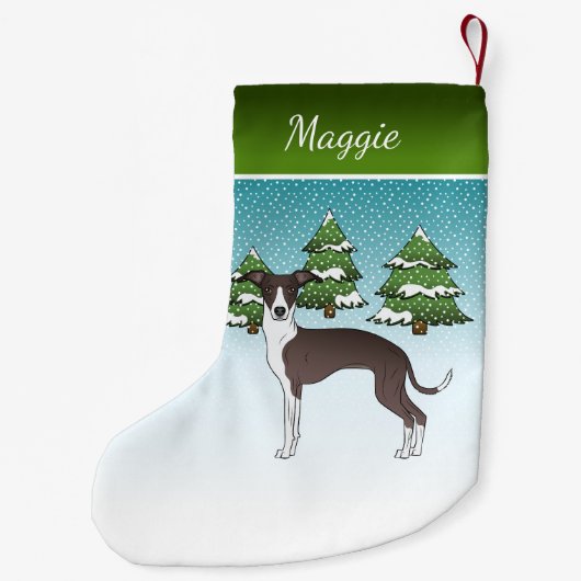 Siegel und Weißer Italienischer Windhund im Winter Kleiner Weihnachtsstrumpf (Rückseite)