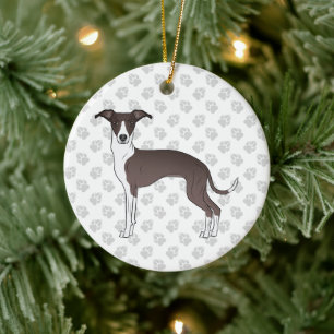 Siegel und weißer italienischer Windhund mit Pfote Keramik Ornament