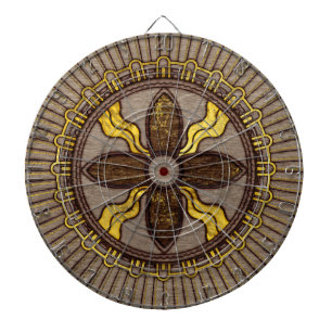 Siegel von Shamash - Holz brannte mit Goldakzenten Dartscheibe
