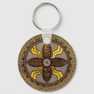 Siegel von Shamash - Holz brannte mit Goldakzenten Schlüsselanhänger