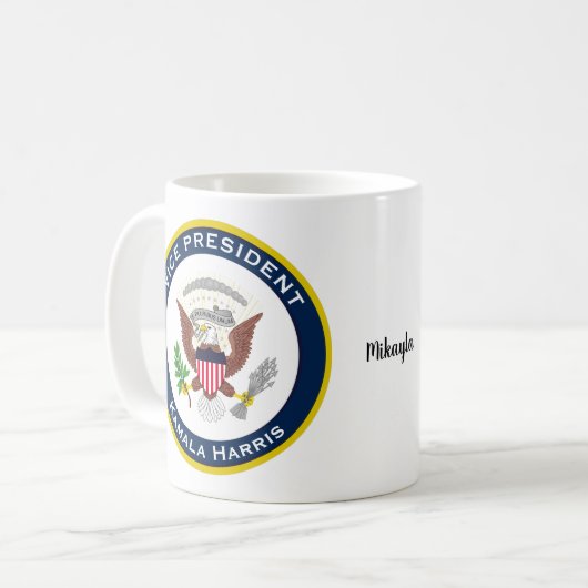 Siegel VP Kamala Harris Portrait Kaffee Tasse (Vorderseite Links)