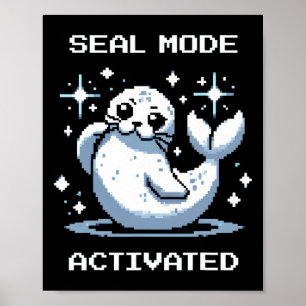 Siegelmodus Aktiviert Pixelkunst-Siegel Retro-Game Poster