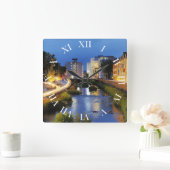 Siegen Siegufer zur blauen Stunde Quadratische Wanduhr (Zuhause)