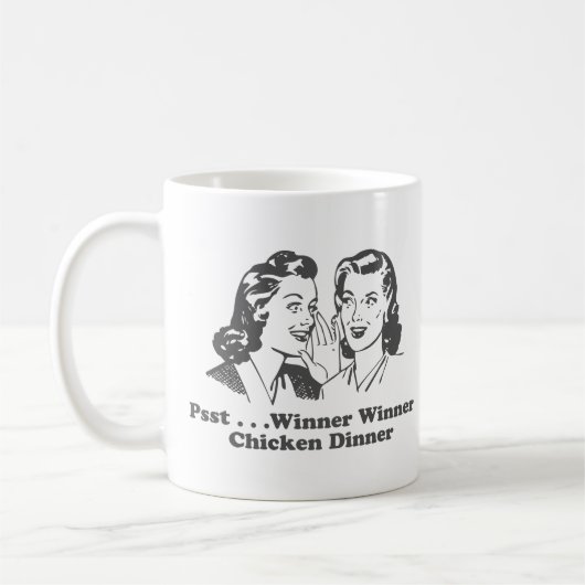 Sieger-Sieger-Huhn-Abendessen lustig Kaffeetasse (Links)