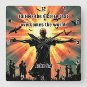 Siegesergebnisse: Welt durch Glauben Quadratische Wanduhr (Vorderseite)