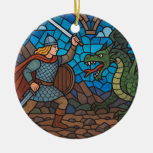 Siegfried kämpft mit dem Drachen Keramik Ornament