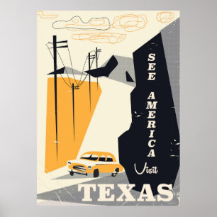 Sieh Amerika - Texas 1950er Jahre Vintage-Reisepos Poster