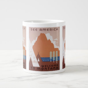 Sieh Amerika Willkommen in Montana, Vintage-Reise Jumbo-Tasse