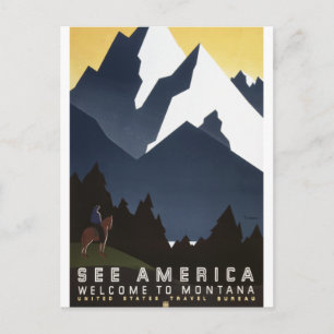 Sieh Amerika Willkommen in Montana Vintage Reise Postkarte
