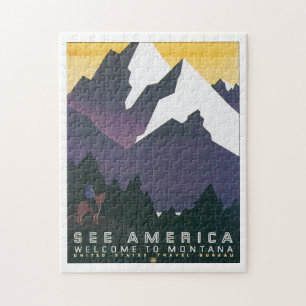 Sieh Amerika Willkommen in Montana Vintage Reise Puzzle