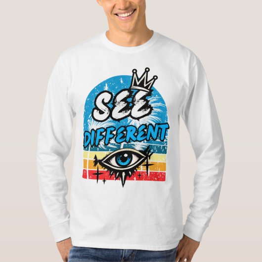 Sieh Anders Retro Langarm T-Shirt (Vorderseite)