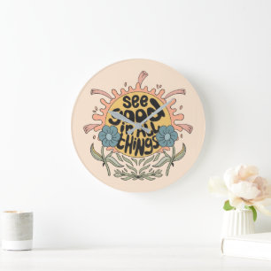 Sieh das Gute in allen Dingen Hippie-Grafik Große Wanduhr