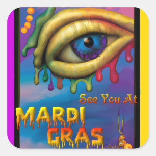 Sieh dich auf Mardi Gras Auge Quadratischer Aufkleber