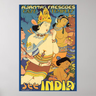 Sieh Indien Höhlentempel Vintage Reiseplakat Poster