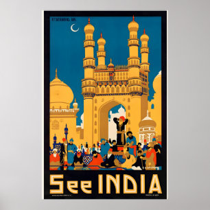 Sieh Indien Hyderabad Charminar Vintage Reise Poster