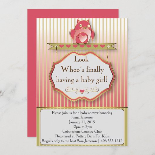 Sieh mal, wer endlich ein Baby-Mädchen hat! Einladung (Vorne/Hinten)