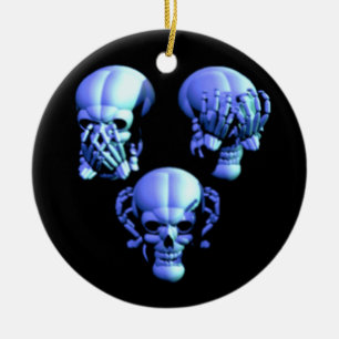 Sieh nicht, hör nicht, sprich kein Böses Schädel-O Keramik Ornament