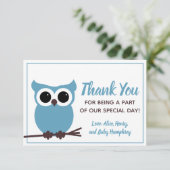 Sieh, wer fast fällig ist! Blue Owl Dankeschön Car Dankeskarte (Stehend Vorderseite)