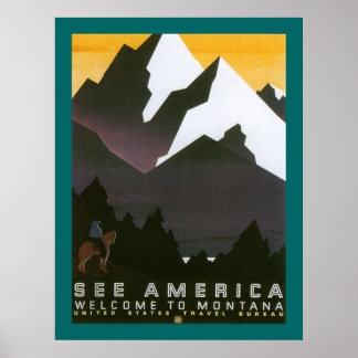 Siehe Amerika Willkommen in Montana (Grenze) Poster