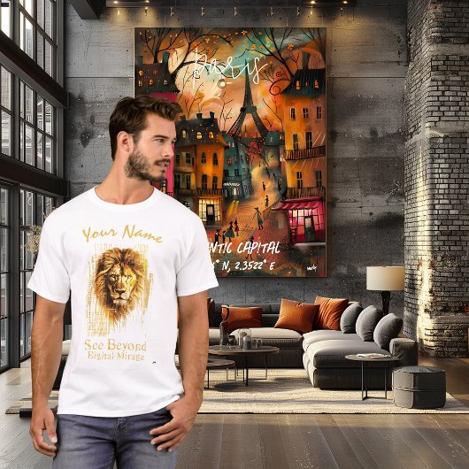 Siehe Beyond - Digital Mirage | Cyberpunk Lion Art T-Shirt