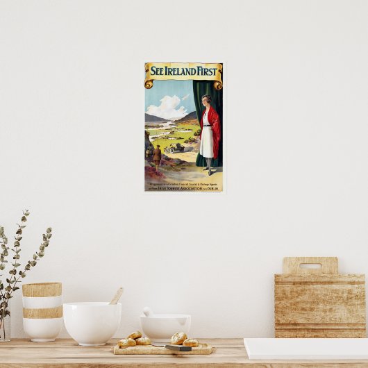 Siehe Ireland First - Vintage Travel Poster (Küche)