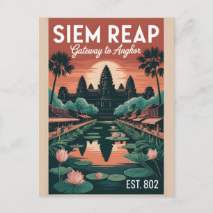 Siem Reap Kambodscha Retro-Reiseplakat Kunst Feiertagspostkarte