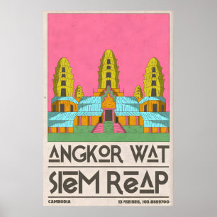 Siem Reap Reiseplakat, geometrische Tempelkunst Poster