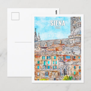 Siena Italien Berühmter Reiseort Aquarell Postkarte