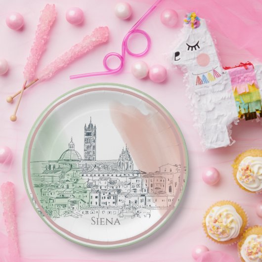 Siena Italien mit italienischer Flag-Farbskizze Pappteller (Party)