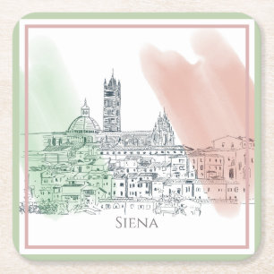 Siena Italien Tower and Italian Flag Colors Sketch Rechteckiger Pappuntersetzer