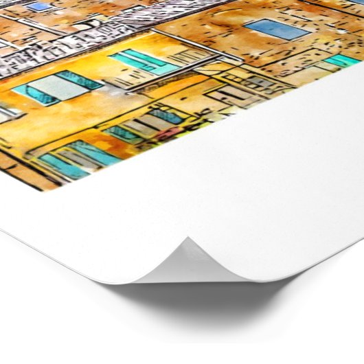 Siena Italy Wasserfarbe Sketch Hand zeichnen Poster (Ecke)