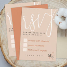 Sienna Beige White Calligraphy Wedding RSVP Card